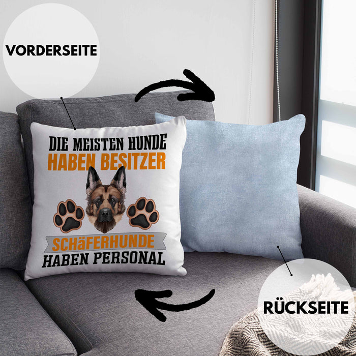 Schäferhund Besitzer Kissen mit Füllung 40x40 Geschenk Lustiger Spruch Geschenkidee Besitzerin Schäferhund Haben Personal (Grau) Blau Trendation
