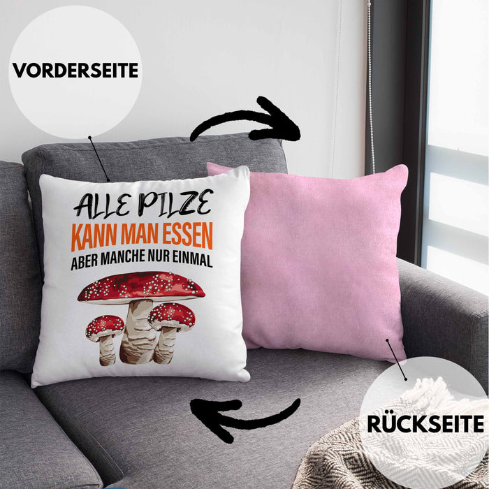Pilzsammler Geschenk Kissen mit Füllung 40x40 Pilze Sammeln Geschenkidee Pilzsucher Pilzliebhaber (Grau) Rosa Trendation
