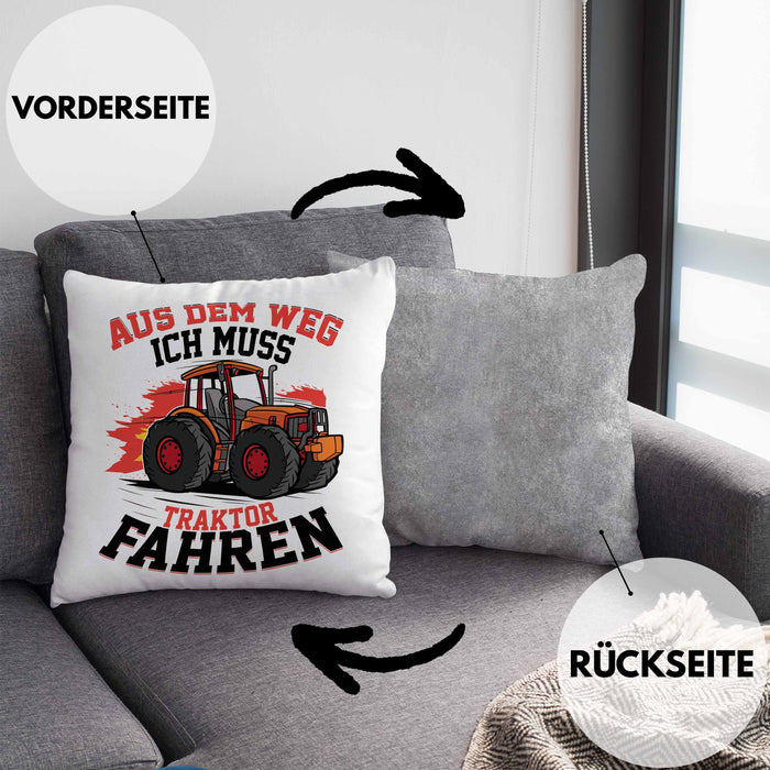 Bauer Landwirt Geschenk Kissen mit Füllung 40x40 Aus Dem Weg Ich Muss Traktor Fahren Geschenkidee Jungs (Grau) Grau Trendation