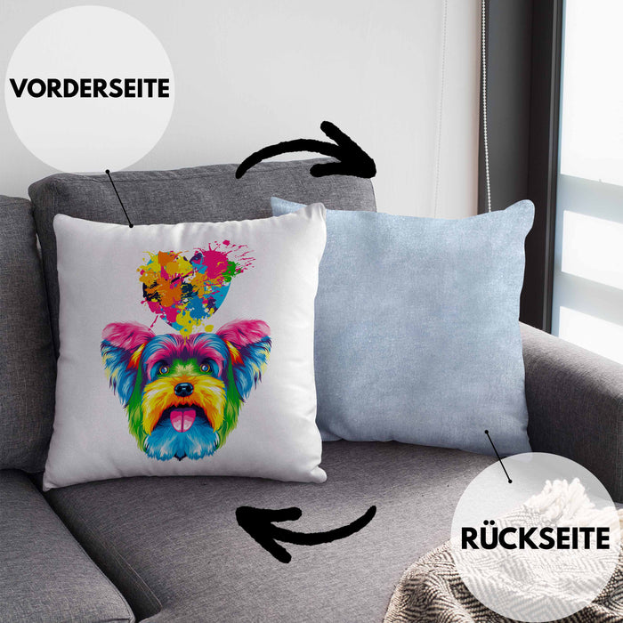 Yorkie Herz Farbe Besitzer Kissen mit Füllung 40x40 Geschenk Lustiger Spruch Geschenkidee Yorkie Liebhaber (Grau) Blau Trendation