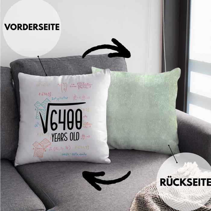 80er Geburtstag Kissen mit Füllung 40x40 Lustige Geschenkidee zum 80. Geburtstag "Wurzel Aus 6400" (Grau) Grün Trendation