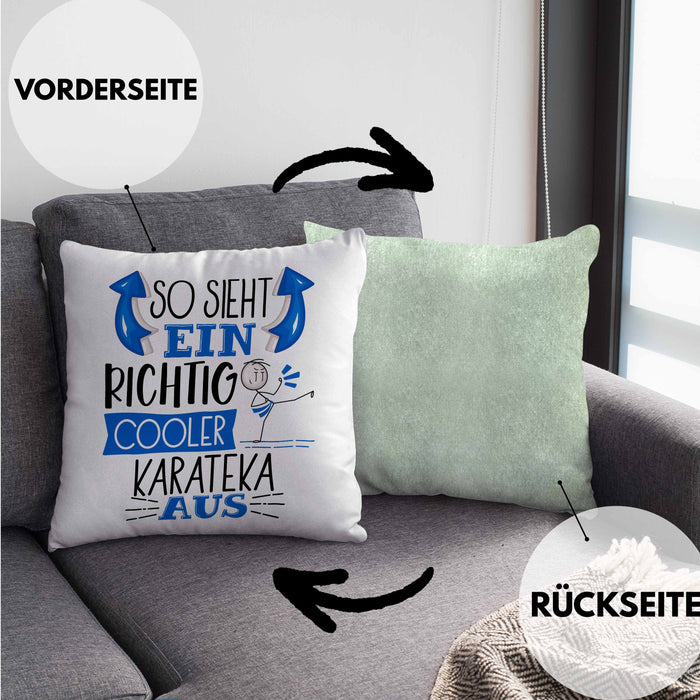 Karateka Kissen mit Füllung 40x40 Geschenk So Sieht Ein RIchtig Cooler Karateka Aus Geschenkidee Lustiger Spruch Geburtstag Karate (Grau) Grün Trendation