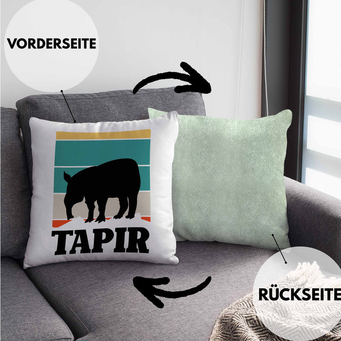 Lustige Tapir Kissen mit Füllung 40x40 Geschenk Tapir Liebhaber Grafik Retro (Grau) Grün Trendation