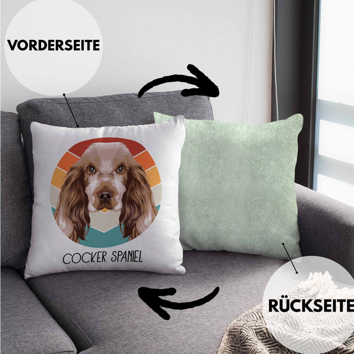 Cocker Spaniel Besitzer Kissen mit Füllung 40x40 Geschenk Lustiger Spruch Geschenkidee Cocker Spaniel Mama Papa (Grau) Grün Trendation