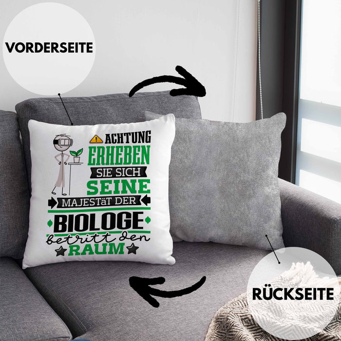 Biologe Geschenk Kissen mit Füllung 40x40 Lustiger Spruch Erheben Sie Sich Der Biologe Betritt den Raum (Grau) Grau Trendation