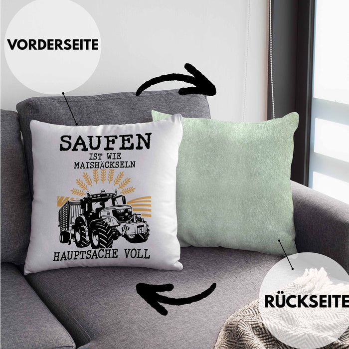 Landwirt Kissen mit Füllung 40x40 Geschenk Mais Häckseln Bauer Landwirtschaft Hauptsache Voll (Grau) Grün Trendation