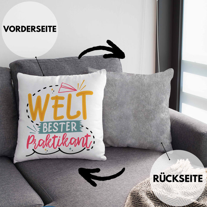 Praktikant Kissen mit Füllung 40x40 Geschenk Für Praktikanten Geschenkidee Welt Bester Praktikant (Grau) Grau Trendation