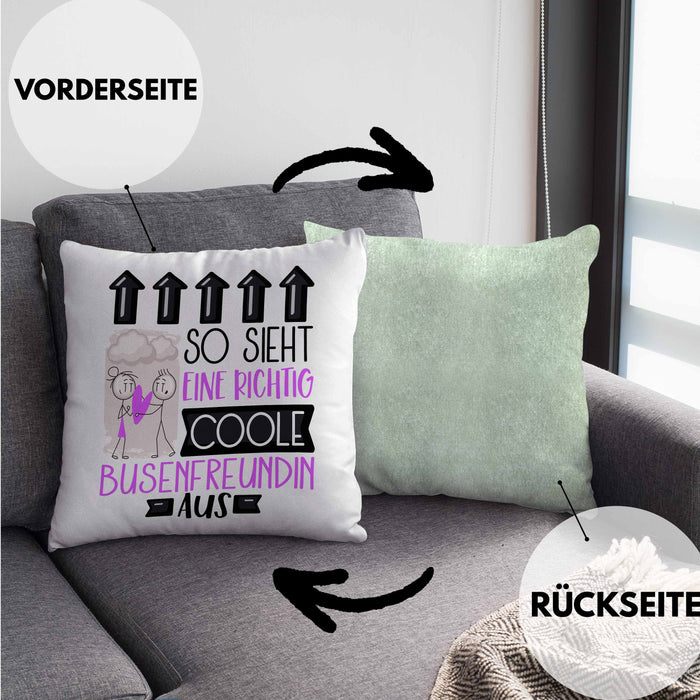 Busenfreundin Geschenk Kissen mit Füllung 40x40 Lustig Geschenkidee für Busenfreundin Geburtstag So Sieht Eine Richtig Coole Busenfreundin Aus Frauen Spruch (Grau) Grün Trendation