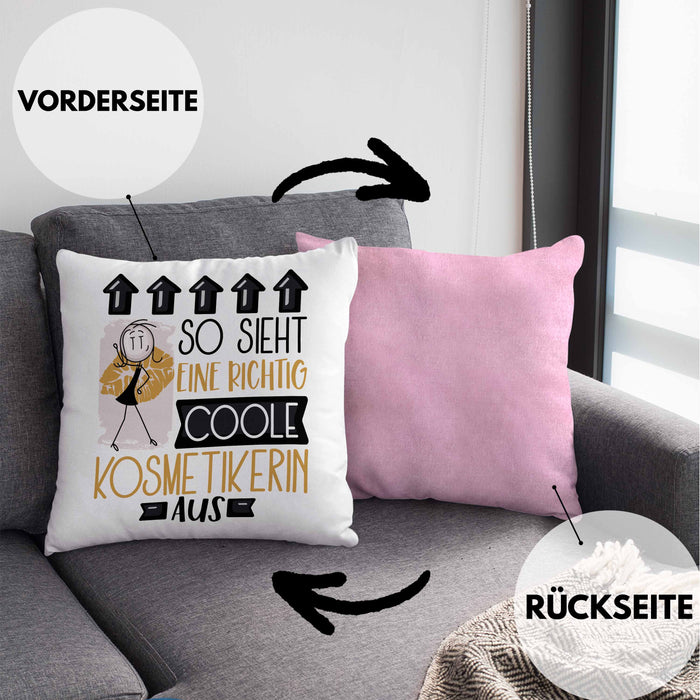Kosmetikerin Geschenk Kissen mit Füllung 40x40 Lustig Geschenkidee für Kosmetikerin Geburtstag So Sieht Eine Richtig Coole Kosmetikerin Aus Frauen Spruch (Grau) Rosa Trendation