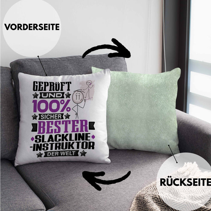 Slackline-Instruktor Geschenk Lustiger Spruch für Slackline-Instruktor Geschenkidee Bester Slackline-Instruktor Der WeltKissen mit Füllung 40x40 (Grau) Grün Trendation