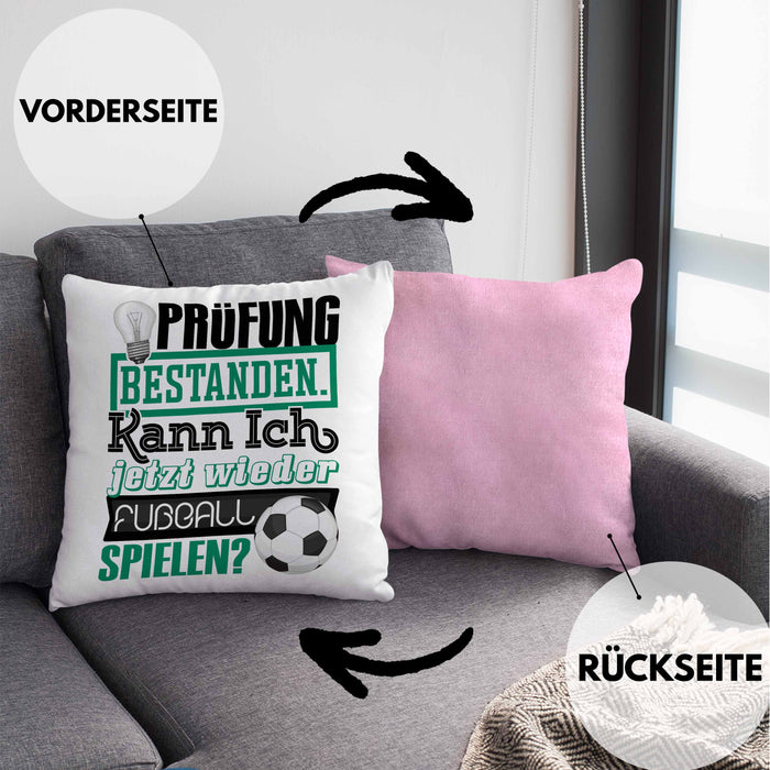 Bachelor Master Prüfung Bestanden Geschenk Kissen mit Füllung 40x40 Studium Prüfung Bestanden Kann Ich Jetzt Wieder Fußball Spielen Fußballer Geschenkidee (Grau) Rosa Trendation