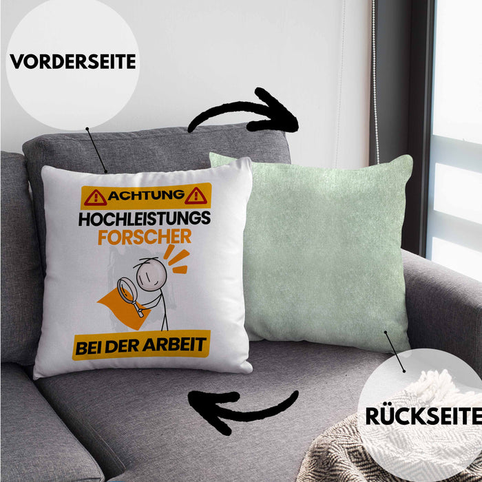 Forscher Kissen mit Füllung 40x40 Geschenk Lustiger Spruch Geschenkidee für Forscher Achtung Hochleistungs Forscher Bei Der Arbeit (Grau) Grün Trendation
