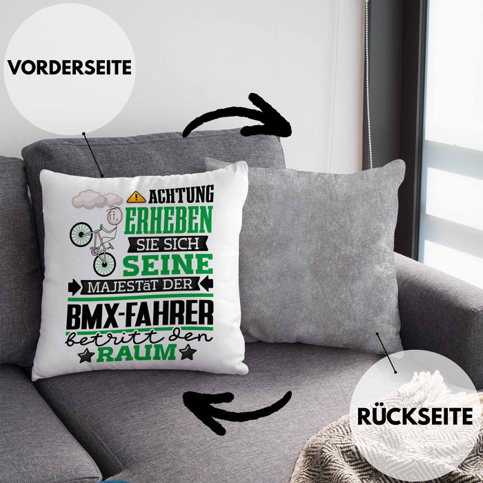 BMX-Fahrer Geschenk Kissen mit Füllung 40x40 Lustiger Spruch Erheben Sie Sich Der BMX-Fahrer Betritt den Raum (Grau) Grau Trendation