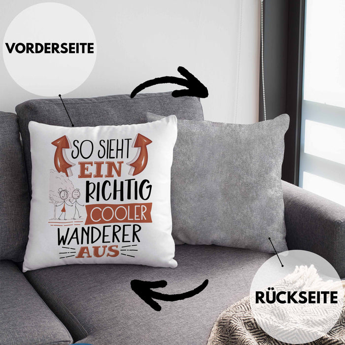 So Sieht Ein Richtig Cooler Wandern Aus Geschenk Kissen mit Füllung 40x40 Lustiger Spruch Geschenkidee (Grau) Grau Trendation