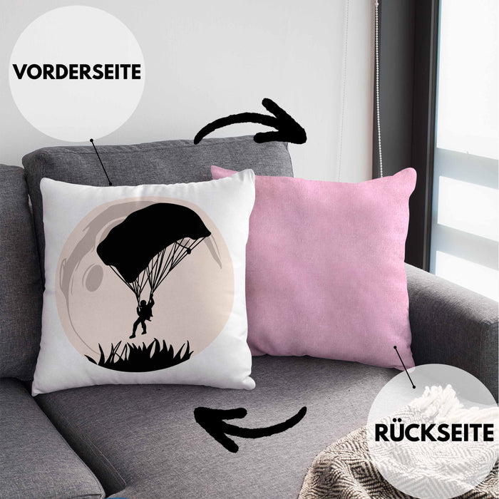 Lustige Kissen mit Füllung 40x40 für Paragliding- und Fallschirmspringer Geschenk Abenteurer (Grau) Rosa Trendation