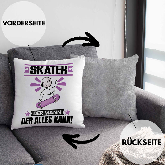 Skater Kissen mit Füllung 40x40 Geschenk für Skater Der Mann Der Alles Kann Geschenkidee zum Geburtstag (Grau) Grau Trendation