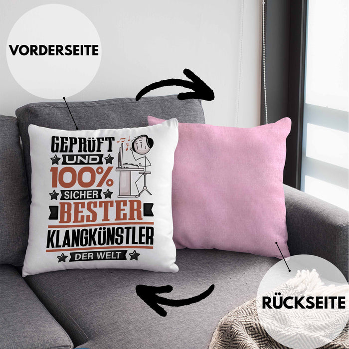 Klangkünstler Geschenk Lustiger Spruch für Klangkünstler Geschenkidee Bester Klangkünstler Der WeltKissen mit Füllung 40x40 (Grau) Rosa Trendation