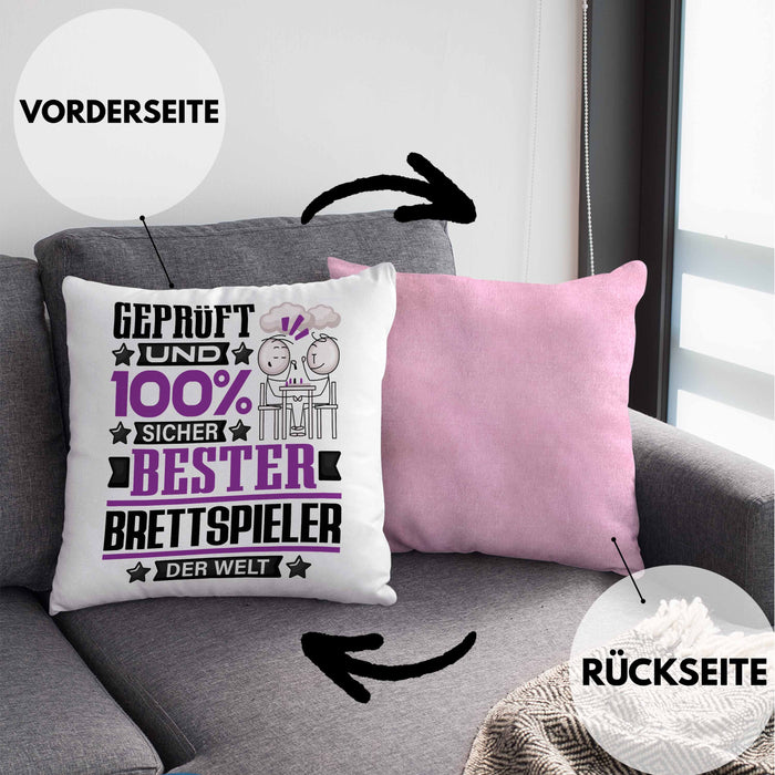 Brettspieler Geschenk Lustiger Spruch für Brettspieler Geschenkidee Bester Brettspieler Der WeltKissen mit Füllung 40x40 (Grau) Rosa Trendation