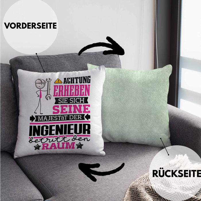 Ingenieur Geschenk Kissen mit Füllung 40x40 Lustiger Spruch Erheben Sie Sich Der Ingenieur Betritt den Raum (Grau) Grün Trendation