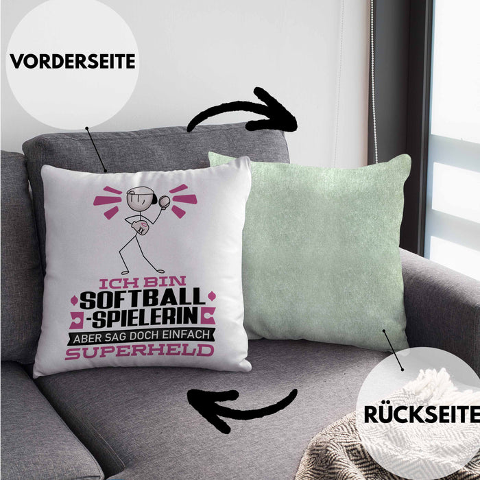 Softballspielerin Geschenk Kissen mit Füllung 40x40 Ich Bin Softballspielerin Aber Sag Doch Einfach Superheld Lustige Geschenkdiee für Softballspielerin (Grau) Grün Trendation