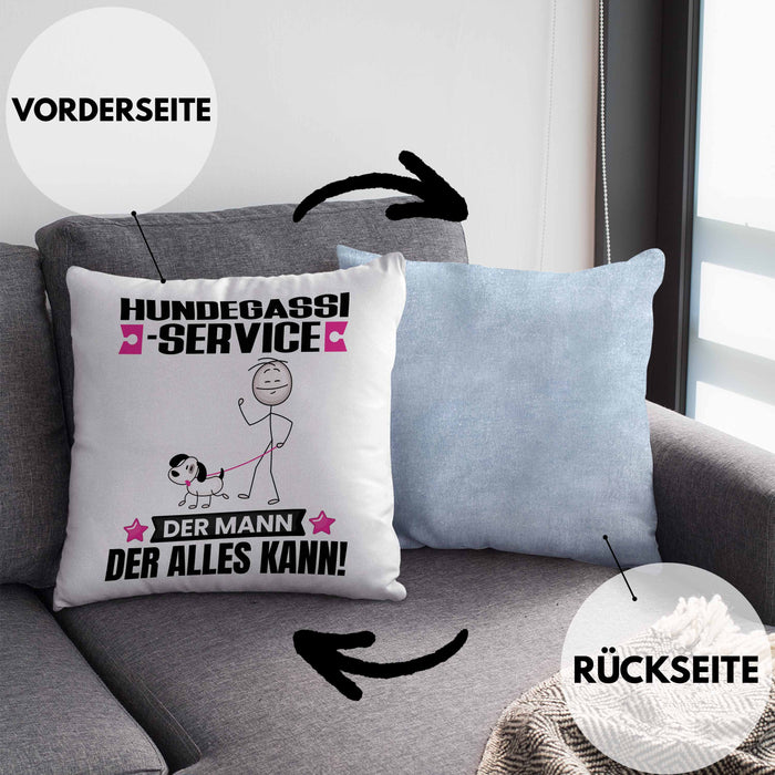 Hundegassi-Service Kissen mit Füllung 40x40 Geschenk für Hundegassi-Service Der Mann Der Alles Kann Geschenkidee zum Geburtstag (Grau) Blau Trendation