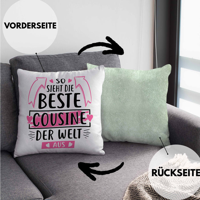 Cousine Kissen mit Füllung 40x40 Geschenk So Sieht Die Beste Cousine Der Welt Aus Geschenkidee (Grau) Grün Trendation