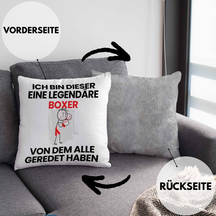 Boxer Geschenk Kissen mit Füllung 40x40 Lustige Geschenkidee Geburtstag für Boxer Ich Bin Dieser Legendäre Boxer Von Dem Alle Geredet Haben (Grau) Grau Trendation