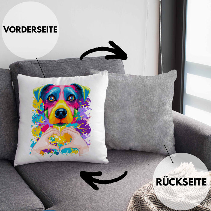 Jack Russell Besitzer Farbe Love Kissen mit Füllung 40x40 Geschenk Lustiger Spruch Geschenkidee Jack Russell Besitzerin (Grau) Grau Trendation