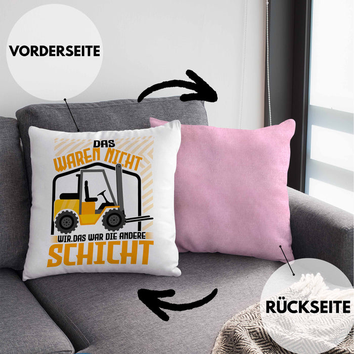 Staplerfahrer Kissen mit Füllung 40x40 Geschenk für Gabelstapelfahrer Lagerist Geschenkidee Lager (Grau) Rosa Trendation