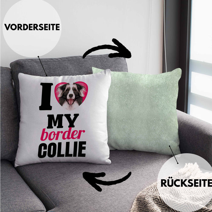 Border Collies Besitzerin Kissen mit Füllung 40x40 Geschenk Lustiger Spruch Geschenkidee I Love My Border Collies (Grau) Grün Trendation