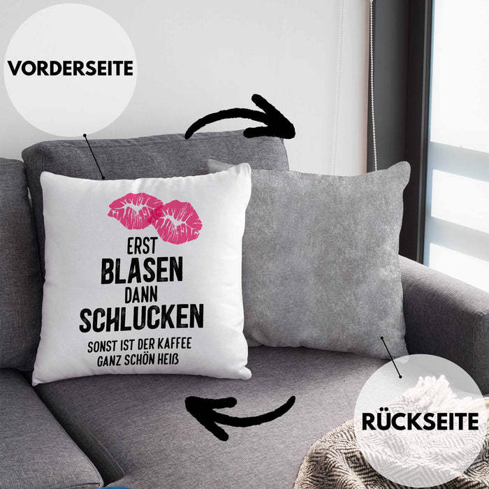 Lustige Kissen mit Füllung 40x40 Versauter Humor 18+ Geschenk Erst Blasen Dann Schlucken Erwachsene (Grau) Grau Trendation