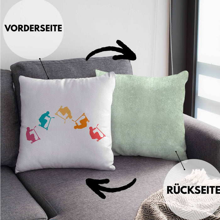 Scooter Roller Fahrer Geschenk Kissen mit Füllung 40x40 Scooterfahrer Geschenkidee Scooting Geschenkidee Jungs Profi Scooterfahrer Pro Grafik (Grau) Grün Trendation