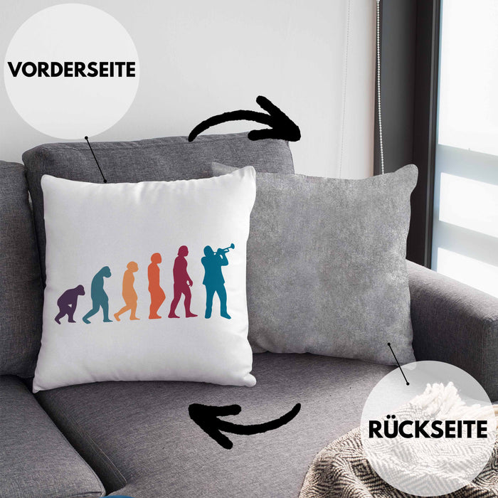 Posaunist Kissen mit Füllung 40x40 Geschenk Evolution Posaune Kaffee Geschenkidee Lustig (Grau) Grau Trendation