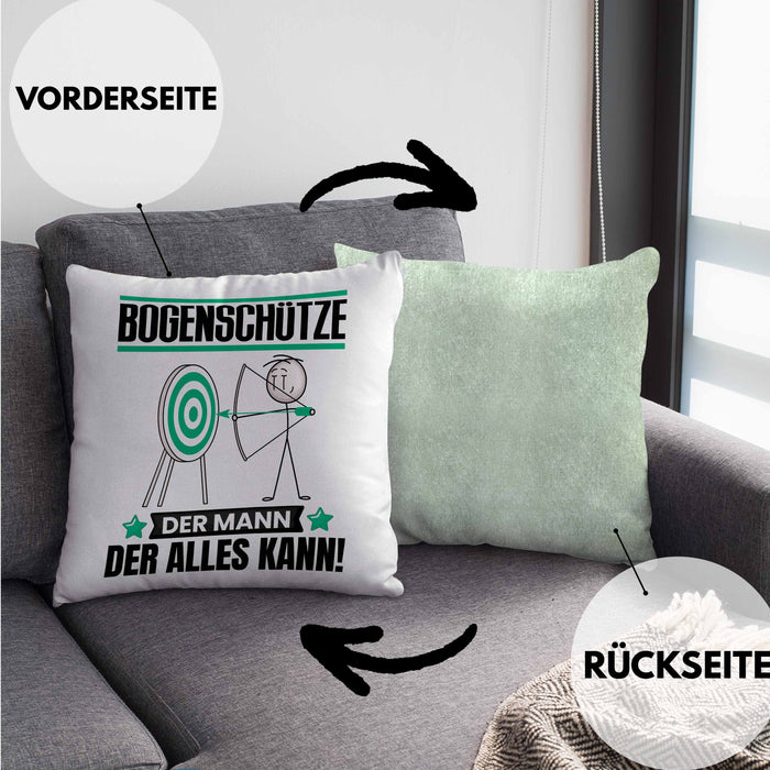 Bogenschütze Kissen mit Füllung 40x40 Geschenk für Bogenschütze Der Mann Der Alles Kann Geschenkidee zum Geburtstag (Grau) Grün Trendation