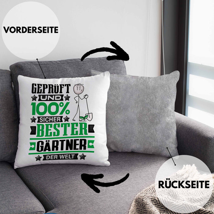 Gärtner Geschenk Lustiger Spruch für Gärtner Geschenkidee Bester Gärtner Der WeltKissen mit Füllung 40x40 (Grau) Grau Trendation