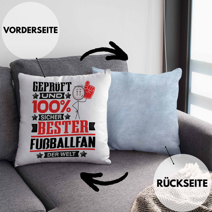 Fußballfan Geschenk Lustiger Spruch für Fußballfan Geschenkidee Bester Fußballfan Der WeltKissen mit Füllung 40x40 (Grau) Blau Trendation