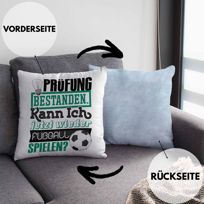 Bachelor Master Prüfung Bestanden Geschenk Kissen mit Füllung 40x40 Studium Prüfung Bestanden Kann Ich Jetzt Wieder Fußball Spielen Fußballer Geschenkidee (Grau) Blau Trendation