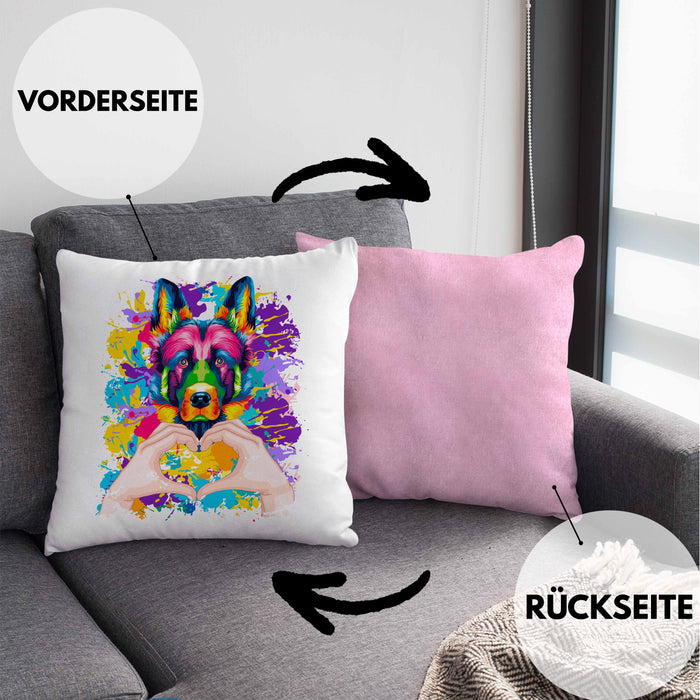 Schäferhund Besitzer Farbe Love Kissen mit Füllung 40x40 Geschenk Lustiger Spruch Geschenkidee Schäferhund Besitzerin (Grau) Rosa Trendation