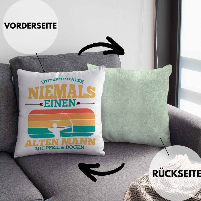 Lustige Bogenschütze Kissen mit Füllung 40x40 Geschenk für Pfeil & Bogen Enthusiasten (Grau) Grün Trendation