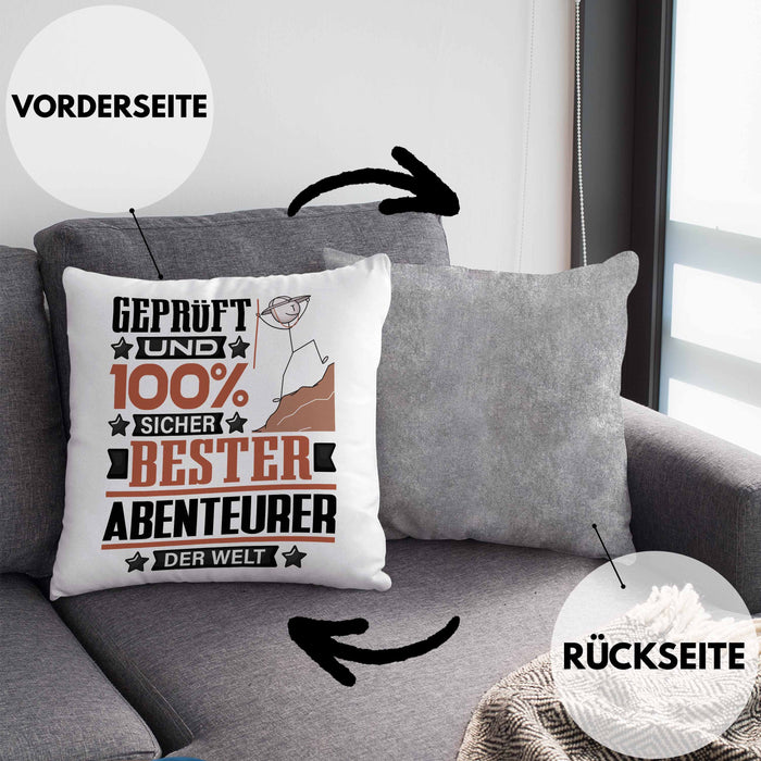 Abenteurer Geschenk Lustiger Spruch für Abenteurer Geschenkidee Bester Abenteurer Der WeltKissen mit Füllung 40x40 (Grau) Grau Trendation