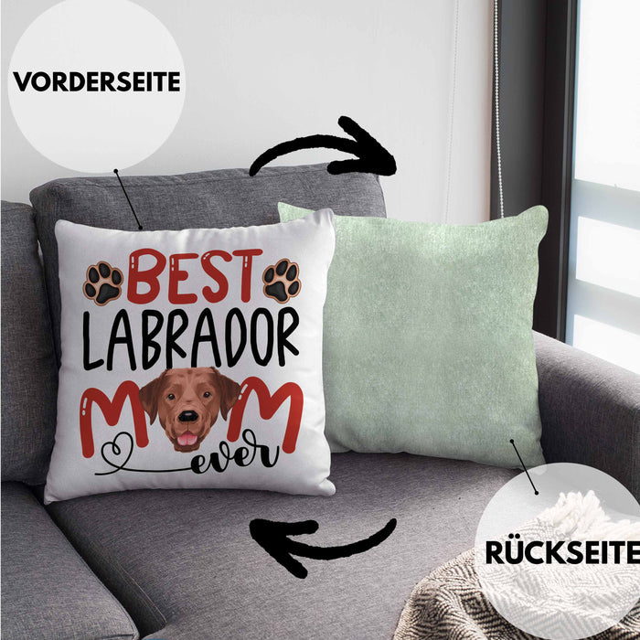 Labrador Mom Besitzerin Kissen mit Füllung 40x40 Geschenk Lustiger Spruch Geschenkidee Besitzerin Labrador Mama (Grau) Grün Trendation