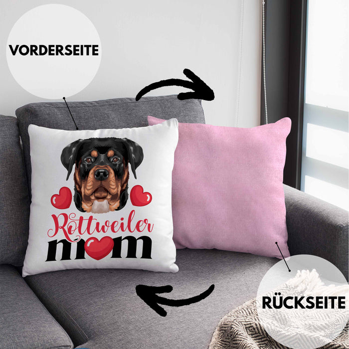 Rottweiler Besitzer Mom Mama Kissen mit Füllung 40x40 Geschenk Lustiger Spruch Geschenkidee Rottweiler Besitzerin (Grau) Rosa Trendation