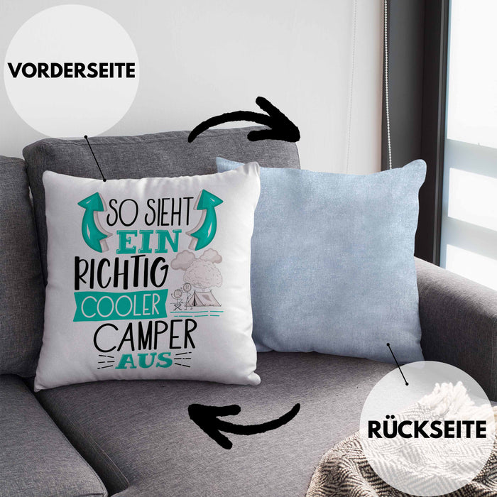 So Sieht Ein Richtig Cooler Camper Aus Geschenk Kissen mit Füllung 40x40 Lustiger Spruch Geschenkidee (Grau) Blau Trendation