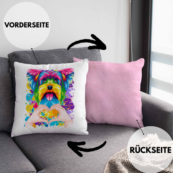 Yorkie Besitzer Farbe Love Kissen mit Füllung 40x40 Geschenk Lustiger Spruch Geschenkidee Yorkie Besitzerin (Grau) Rosa Trendation