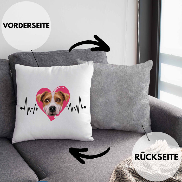 Jack Russel Besitzer Kissen mit Füllung 40x40 Geschenk Lustiger Spruch Geschenkidee Herzschlag Jack Russel (Grau) Grau Trendation
