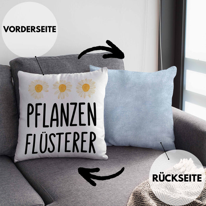 Pflanzenflüsterer Gärtner Kissen mit Füllung 40x40 mit Spruch Garten Hobbygärtner Geschenk Lustig Gärtnerin Geschenkidee (Grau) Blau Trendation