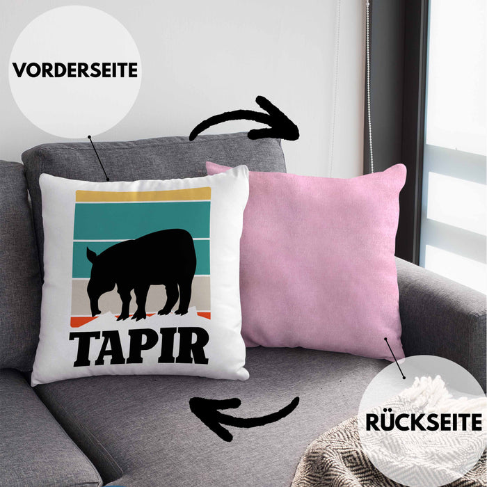 Lustige Tapir Kissen mit Füllung 40x40 Geschenk Tapir Liebhaber Grafik Retro (Grau) Rosa Trendation
