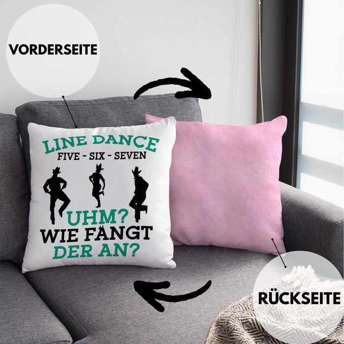 Lustige Line Dance Kissen mit Füllung 40x40 - Tolles Geschenk für Line Dance Enthusiasten (Grau) Rosa Trendation
