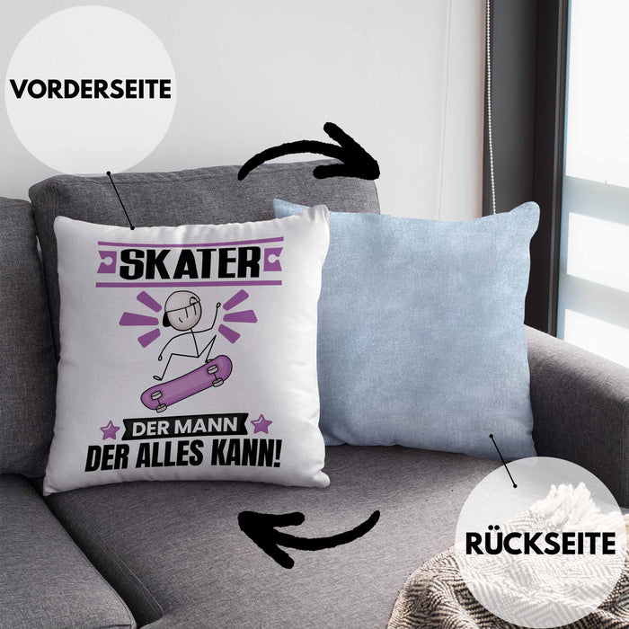 Skater Kissen mit Füllung 40x40 Geschenk für Skater Der Mann Der Alles Kann Geschenkidee zum Geburtstag (Grau) Blau Trendation