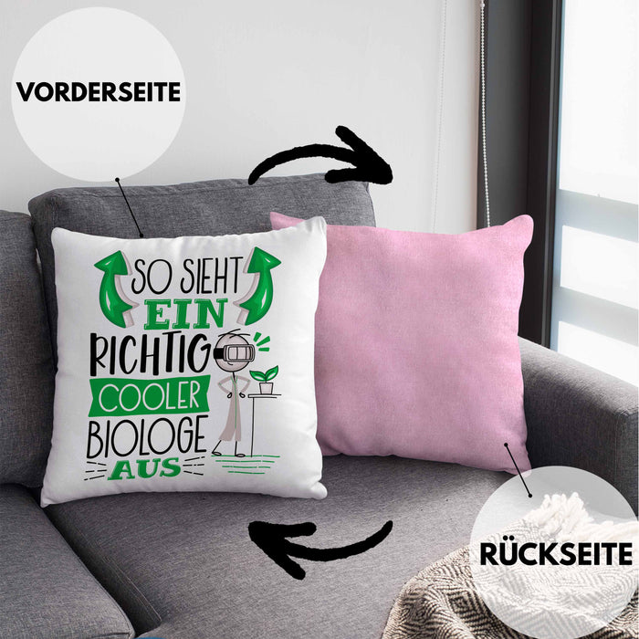 Biologe Kissen mit Füllung 40x40 Geschenk So Sieht Ein RIchtig Cooler Biologe Aus Geschenkidee Lustiger Spruch Geburtstag Biologie Student (Grau) Rosa Trendation